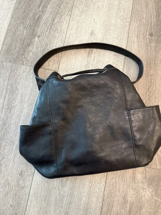 Fossil Black Leather Hobo Shoulder Bag Purse draw string - Picture 6 of 10